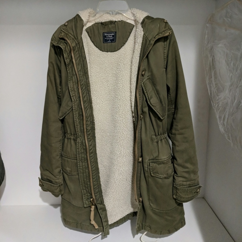 Abercrombie & Fitch Sherpa-lined Twill Olive Parka